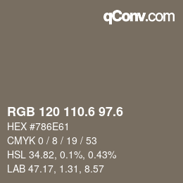 カラーコード: RGB 120 110.6 97.6 | qconv.com