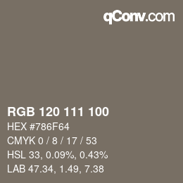 Código de color: RGB 120 111 100 | qconv.com