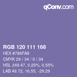 Color code: RGB 120 111 168 | qconv.com