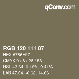 Color code: RGB 120 111 87 | qconv.com