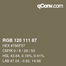 颜色代码: RGB 120 111 87 | qconv.com