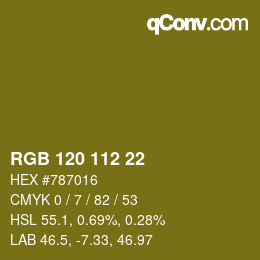 カラーコード: RGB 120 112 22 | qconv.com