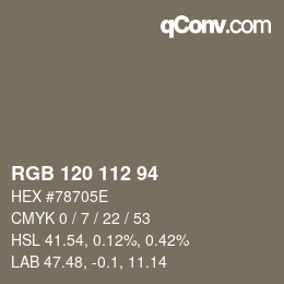 Farbcode: RGB 120 112 94 | qconv.com
