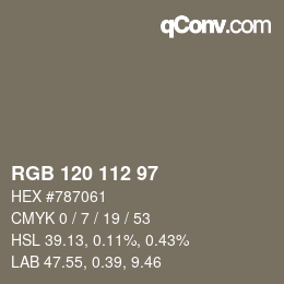 Código de color: RGB 120 112 97 | qconv.com