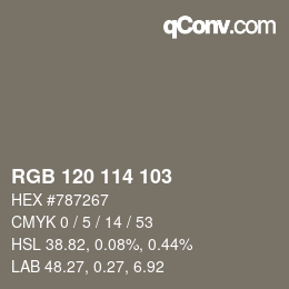 Color code: RGB 120 114 103 | qconv.com