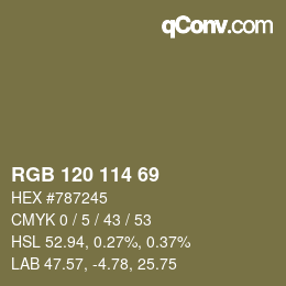 Farbcode: RGB 120 114 69 | qconv.com