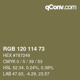 Color code: RGB 120 114 73 | qconv.com
