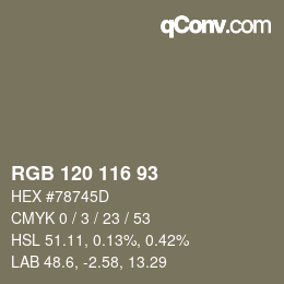 Color code: RGB 120 116 93 | qconv.com