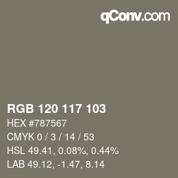 Color code: RGB 120 117 103 | qconv.com