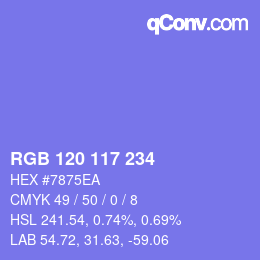 Color code: RGB 120 117 234 | qconv.com
