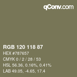 Color code: RGB 120 118 87 | qconv.com