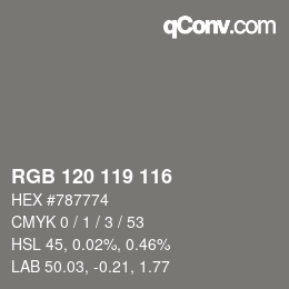 カラーコード: RGB 120 119 116 | qconv.com