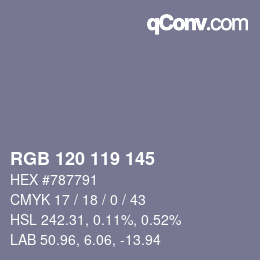 Color code: RGB 120 119 145 | qconv.com