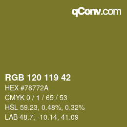 カラーコード: RGB 120 119 42 | qconv.com