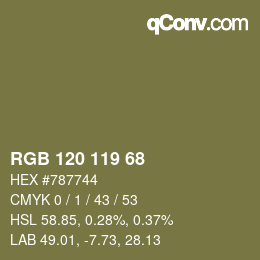 カラーコード: RGB 120 119 68 | qconv.com