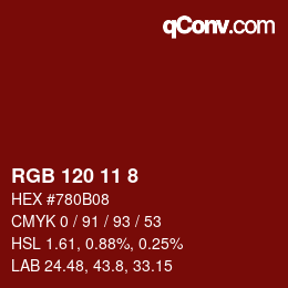 颜色代码: RGB 120 11 8 | qconv.com