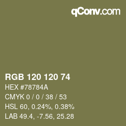颜色代码: RGB 120 120 74 | qconv.com