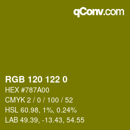 カラーコード: RGB 120 122 0 | qconv.com