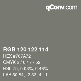 Color code: RGB 120 122 114 | qconv.com