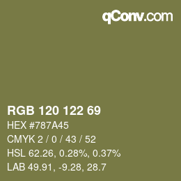 Farbcode: RGB 120 122 69 | qconv.com