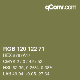 Farbcode: RGB 120 122 71 | qconv.com