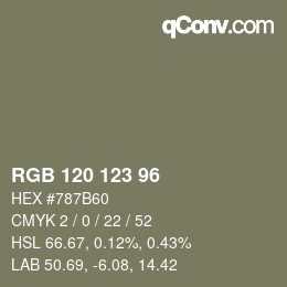 Código de color: RGB 120 123 96 | qconv.com