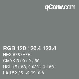 カラーコード: RGB 120 126.4 123.4 | qconv.com