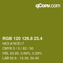 カラーコード: RGB 120 126.8 23.4 | qconv.com