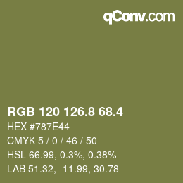カラーコード: RGB 120 126.8 68.4 | qconv.com