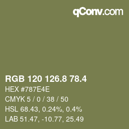 カラーコード: RGB 120 126.8 78.4 | qconv.com