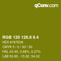 カラーコード: RGB 120 126.8 8.4 | qconv.com