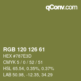 カラーコード: RGB 120 126 61 | qconv.com