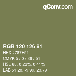Farbcode: RGB 120 126 81 | qconv.com