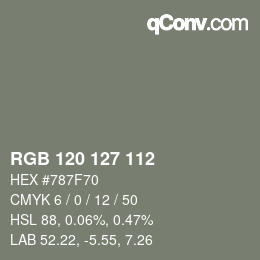 Color code: RGB 120 127 112 | qconv.com