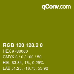 カラーコード: RGB 120 128.2 0 | qconv.com