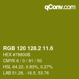 カラーコード: RGB 120 128.2 11.6 | qconv.com