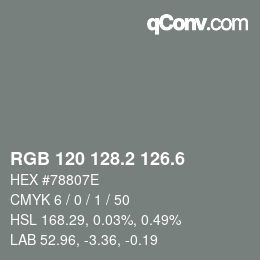カラーコード: RGB 120 128.2 126.6 | qconv.com