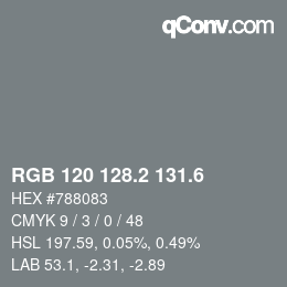 カラーコード: RGB 120 128.2 131.6 | qconv.com