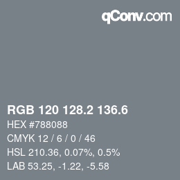 カラーコード: RGB 120 128.2 136.6 | qconv.com