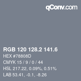 カラーコード: RGB 120 128.2 141.6 | qconv.com