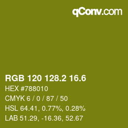 カラーコード: RGB 120 128.2 16.6 | qconv.com