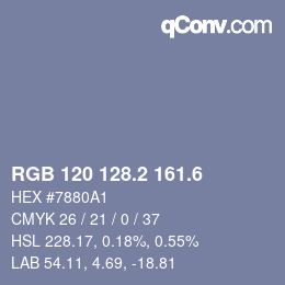 カラーコード: RGB 120 128.2 161.6 | qconv.com