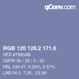 カラーコード: RGB 120 128.2 171.6 | qconv.com