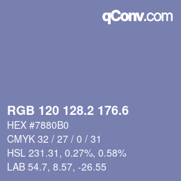 カラーコード: RGB 120 128.2 176.6 | qconv.com