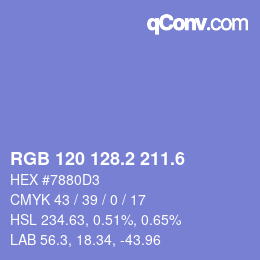 カラーコード: RGB 120 128.2 211.6 | qconv.com
