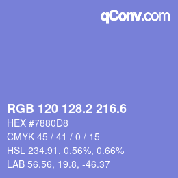 カラーコード: RGB 120 128.2 216.6 | qconv.com