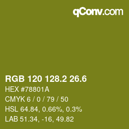 カラーコード: RGB 120 128.2 26.6 | qconv.com