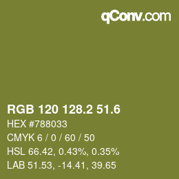 カラーコード: RGB 120 128.2 51.6 | qconv.com