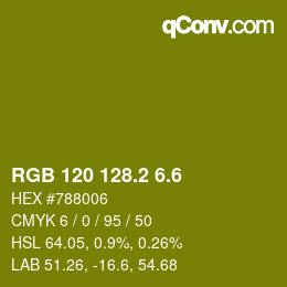 カラーコード: RGB 120 128.2 6.6 | qconv.com