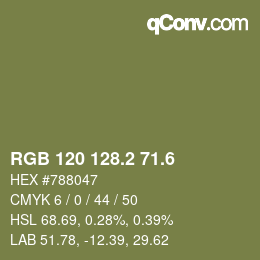 カラーコード: RGB 120 128.2 71.6 | qconv.com